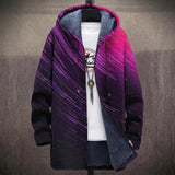 Bernice deep purple and fuchsia light streak print hooded jacket, front view