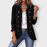 Camille ribbed knit ruffle jacket in Jet Black, front view