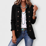 Camille ribbed knit ruffle jacket in Jet Black, front view