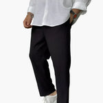 Ambrose men's relaxed pleated texture pants in Black, view 2