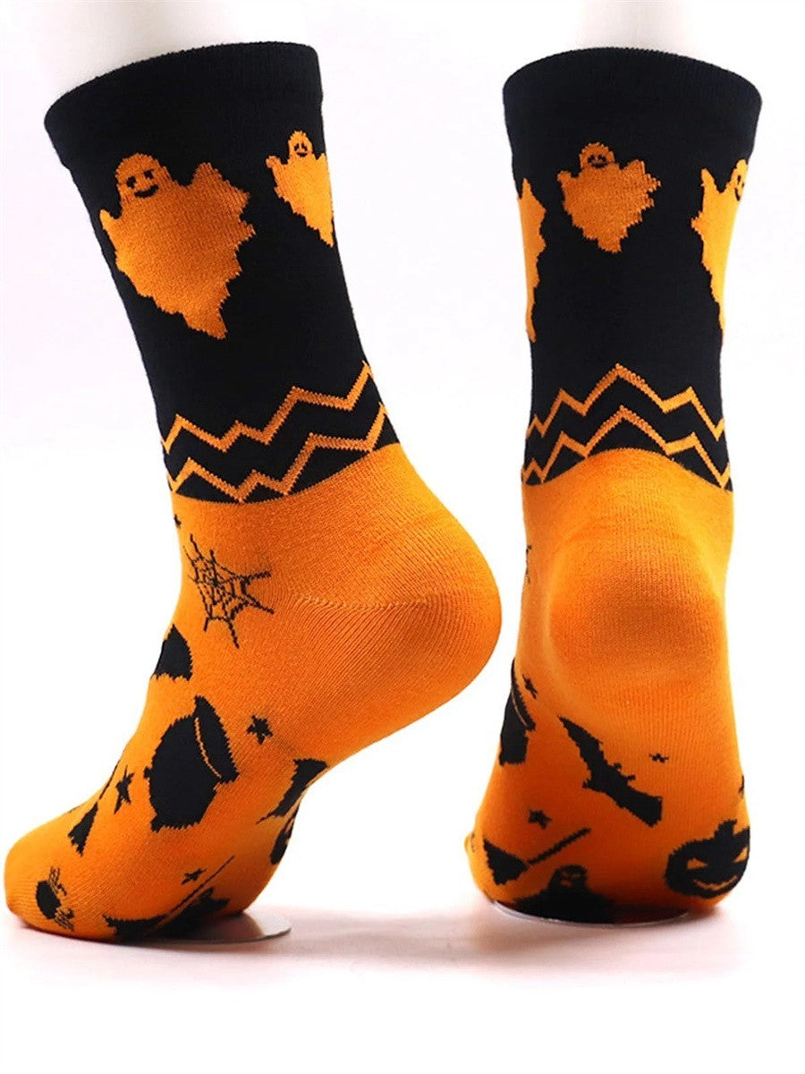 Bella halloween print socks in orange, black, detail view