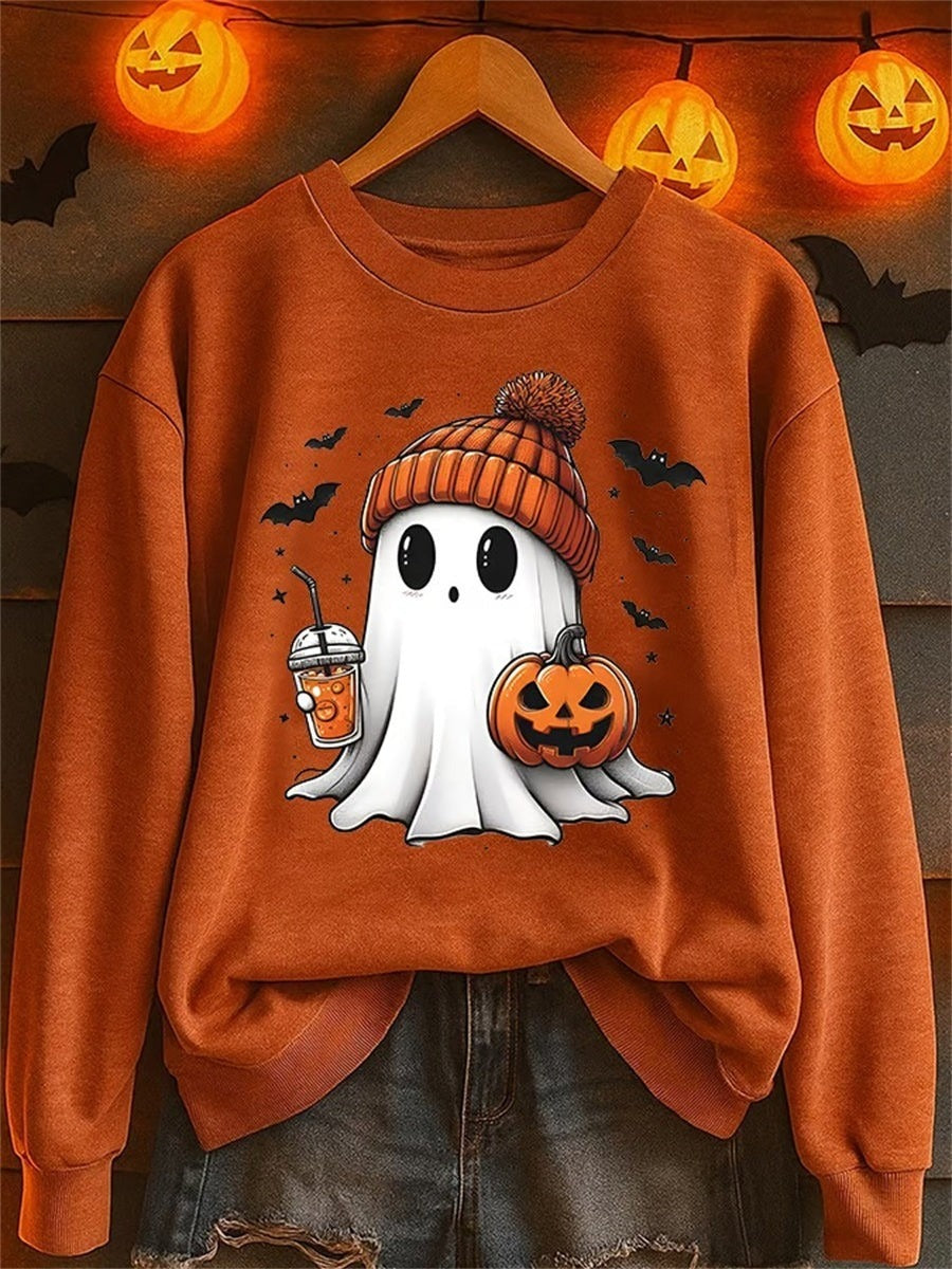 Ashley Ghost Pumpkin Sweatshirt in orange, front view