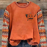 Ariadne | Halloween-Inspired Pumpkin Print Round Neck Long Sleeve Comfortable Sweatshirt