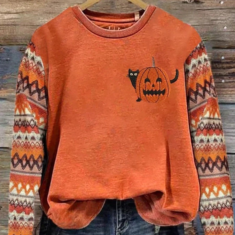 Ariana Pumpkin Geometric Sweatshirt in orange, front view