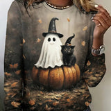 Autumn ghost pumpkin t-shirt in gray, black, front view