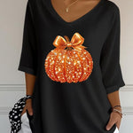 Camila pumpkin bow blouse in black, detail view