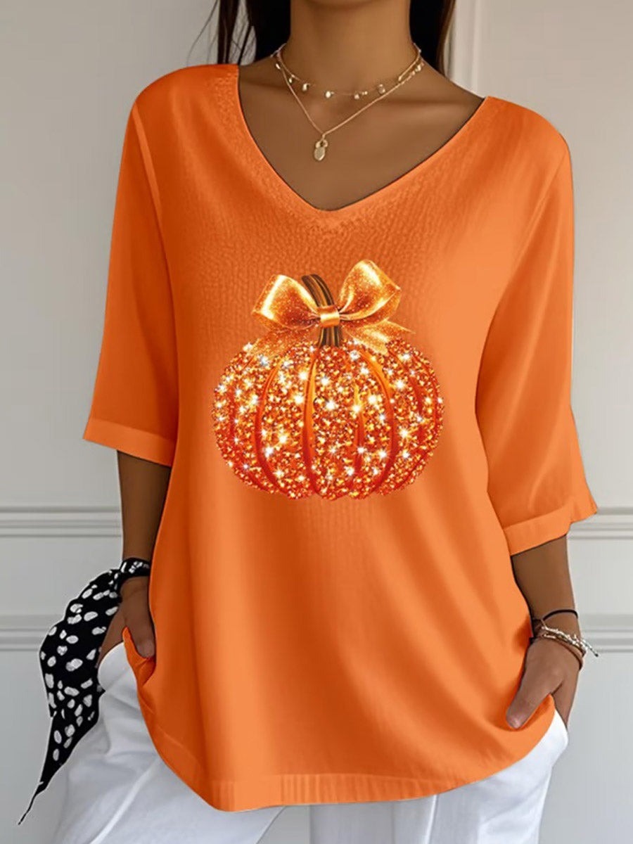 Camila pumpkin bow blouse in orange, front view