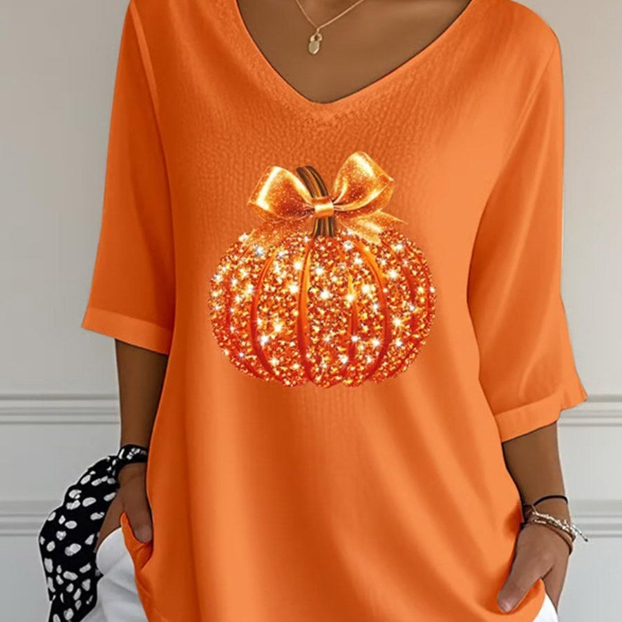 Camila pumpkin bow blouse in orange, front view