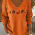 Lydia pumpkin leaf v neck sweatshirt in orange, front view