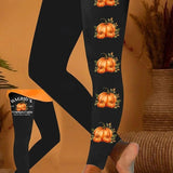 Penelope pumpkin print leggings in black, front view