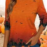 Natalie cat pumpkin t-shirt in orange, front view
