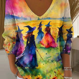 Hazel watercolor witch sweater in yellow, blue, green, pink, purple, front view