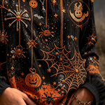 Josephine spiderweb pumpkin blouse in black, orange, detail view