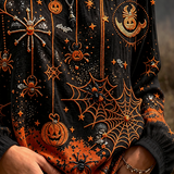 Josephine spiderweb pumpkin blouse in black, orange, detail view