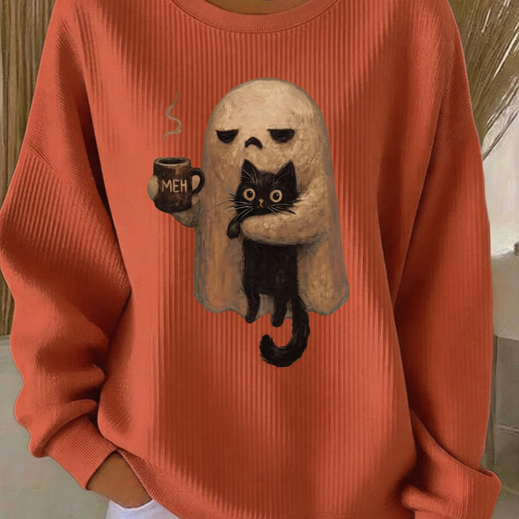 Savannah ghost cat sweatshirt in orange, front view