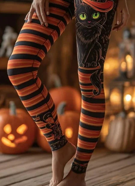 Angela Witch Cat Striped Leggings, detail view