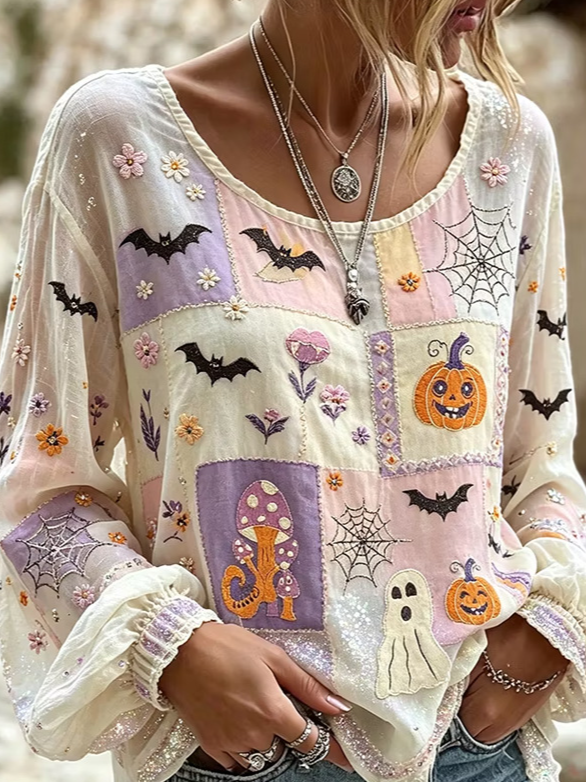 Deborah Halloween Patchwork Blouse, detail view