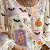 Deborah | Halloween-Inspired Blouse Round Neck Long Sleeve Print Top