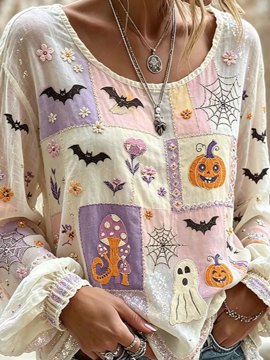 Deborah Halloween Patchwork Blouse, detail view