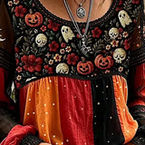 Lucia | Halloween Floral Casual Blouse Round Neck Long Sleeve Print Top