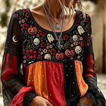 Lucia halloween floral blouse in black, orange, red, front view
