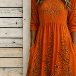 Gemma Pumpkin Vine A-Line Dress, detail view