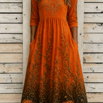 Gemma Pumpkin Vine A-Line Dress in orange, front view