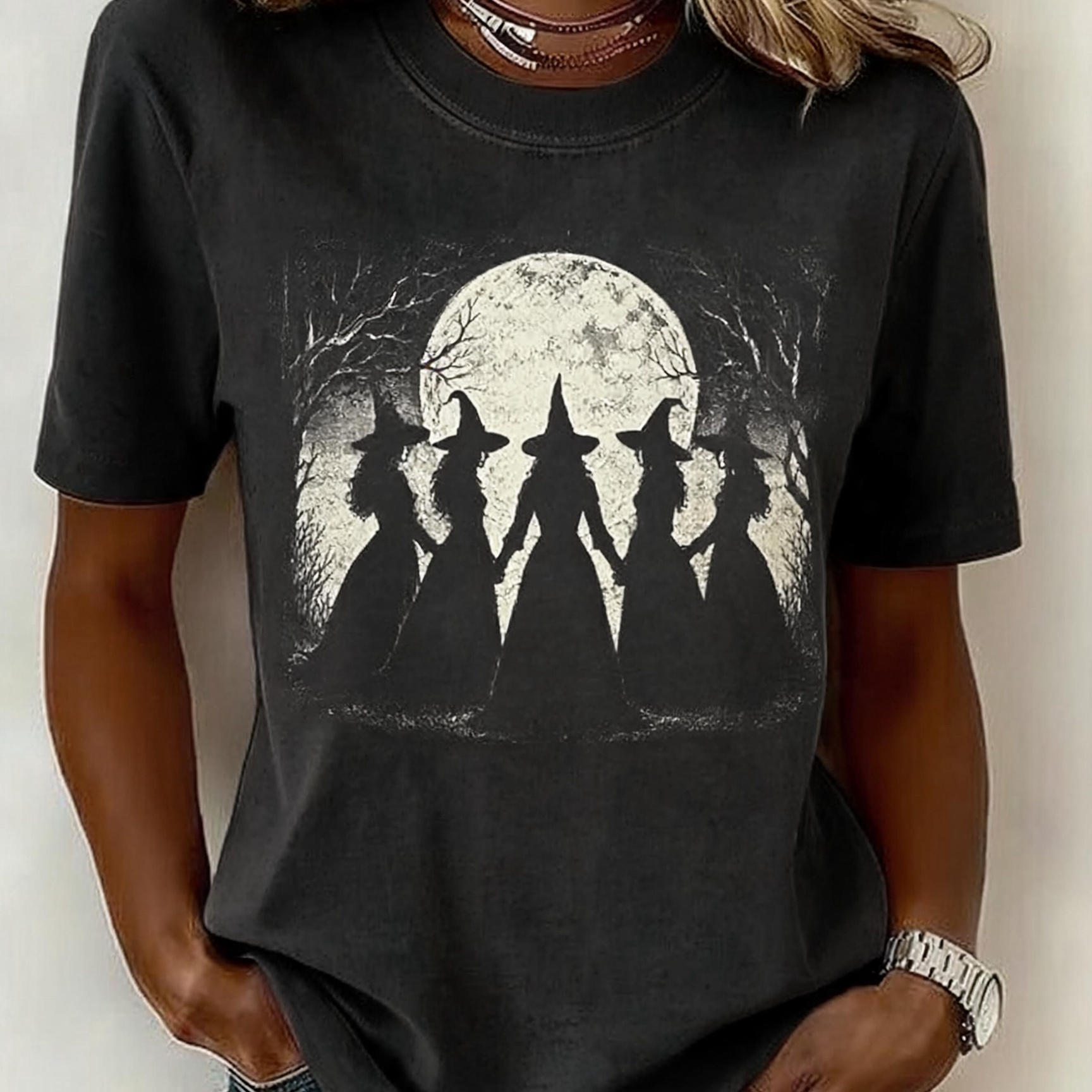 Stella witch moon t-shirt in black, front view