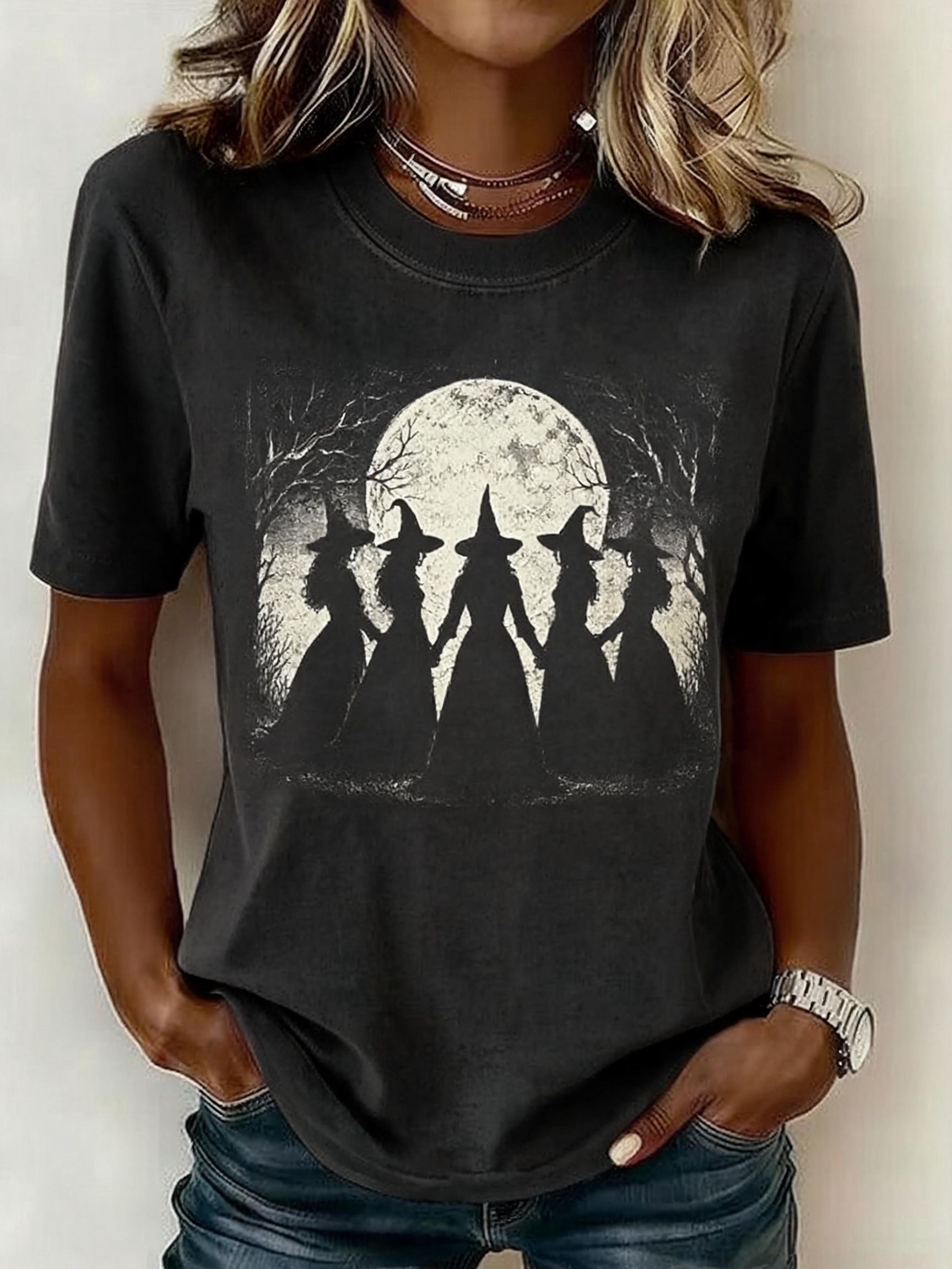 Stella witch moon t-shirt in black, front view