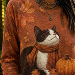 Judith Cat Pumpkin Long Sleeve Tee, detail view