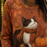 Judith Cat Pumpkin Long Sleeve Tee, detail view