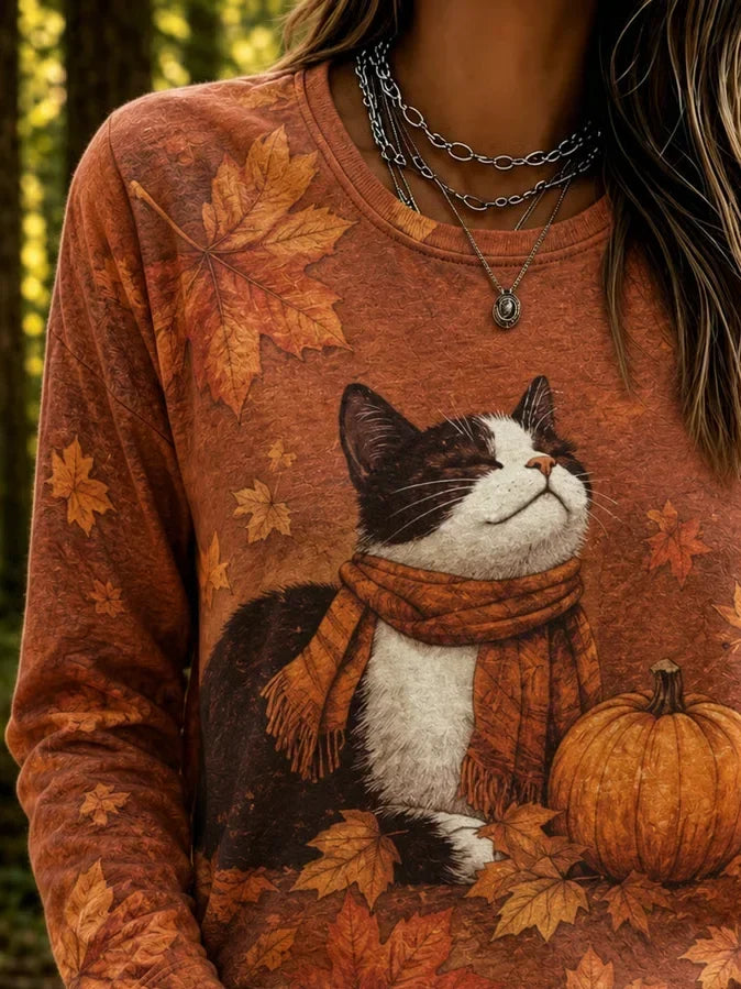 Judith Cat Pumpkin Long Sleeve Tee, detail view
