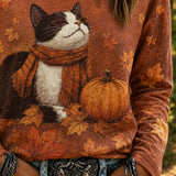 Judith | Halloween Casual Cat Round Neck Long Sleeve T-shirt