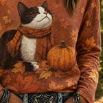 Judith Cat Pumpkin Long Sleeve Tee, detail view