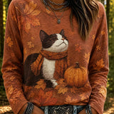 Judith | Halloween Casual Cat Round Neck Long Sleeve T-shirt