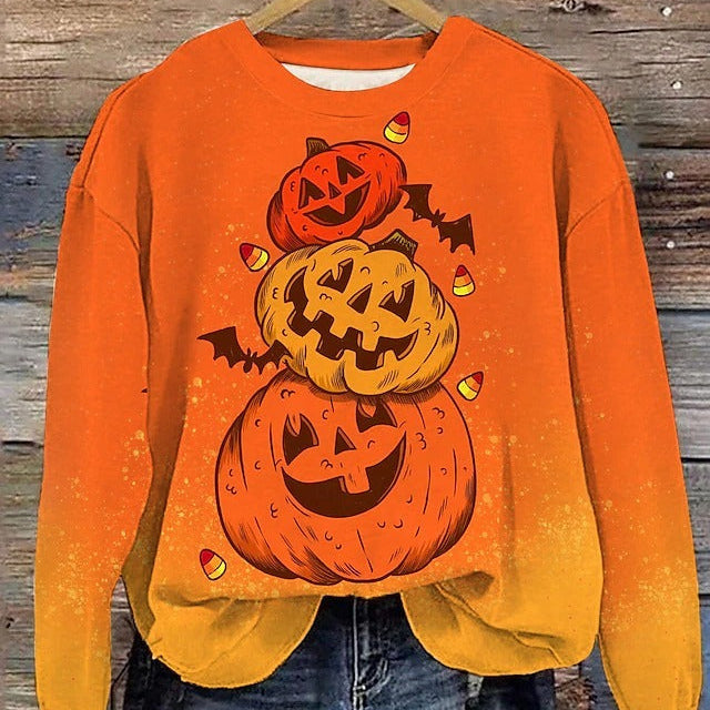 Emma Stacked Pumpkin Sweatshirt in orange, front view