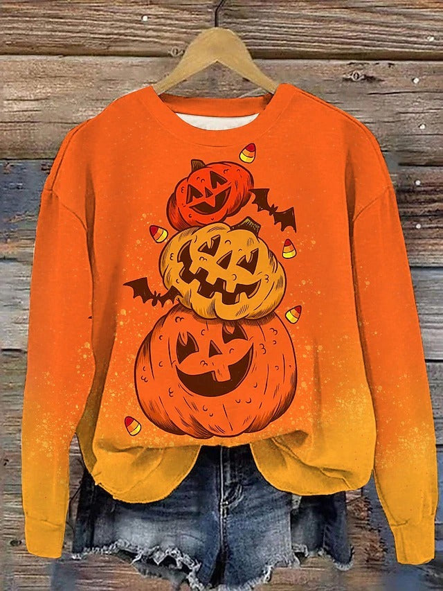 Emma Stacked Pumpkin Sweatshirt in orange, front view