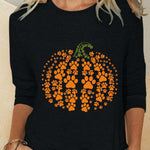 Rose floral pumpkin blouse in black, front view