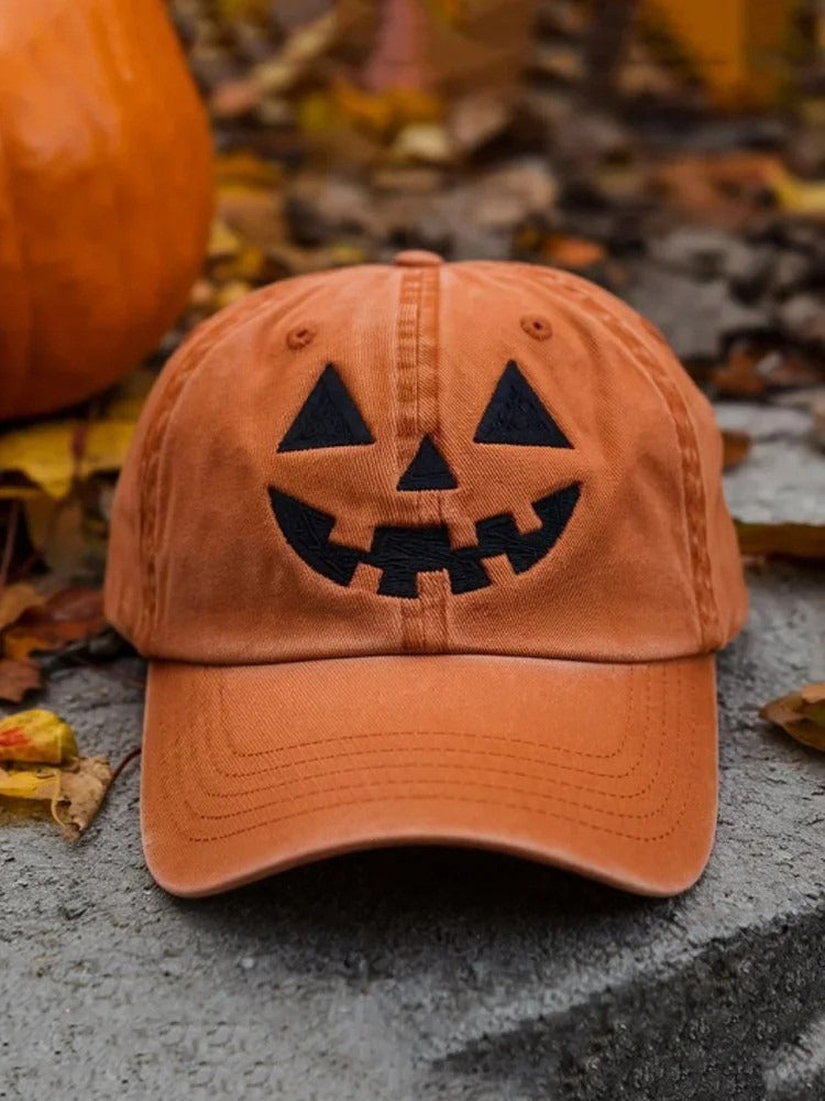 Scarlett pumpkin face baseball cap in orange, front view