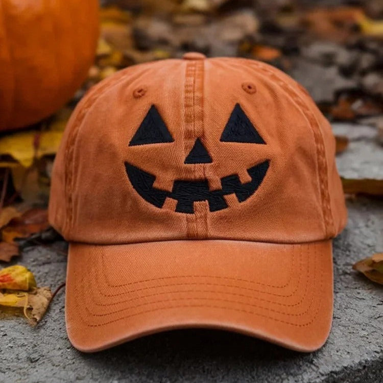 Scarlett pumpkin face baseball cap in orange, front view