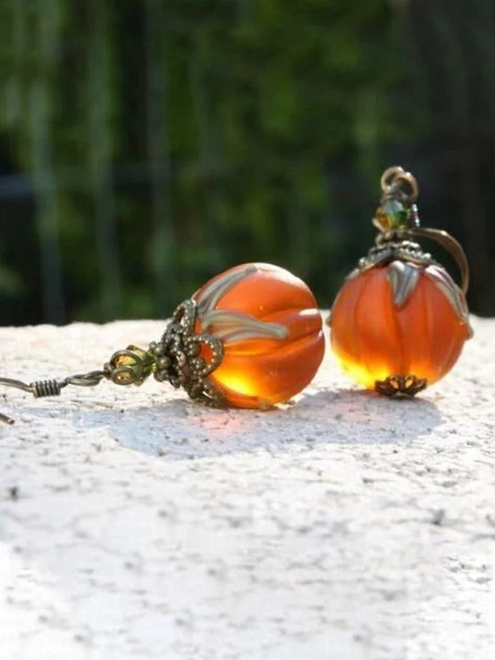 Sofia pumpkin earrings in orange, black, detail view