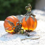 Sofia pumpkin earrings in orange, black, detail view