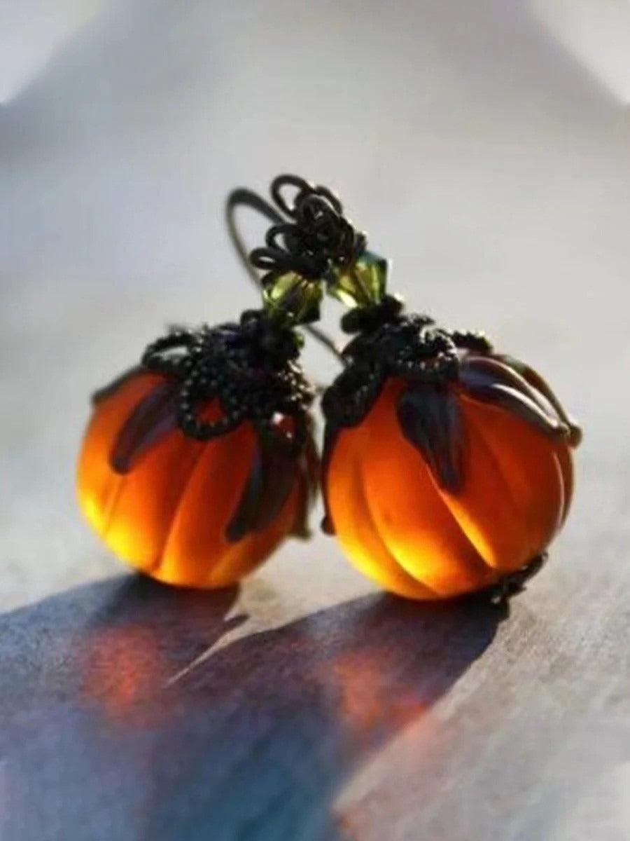 Sofia pumpkin earrings in orange, black, front view