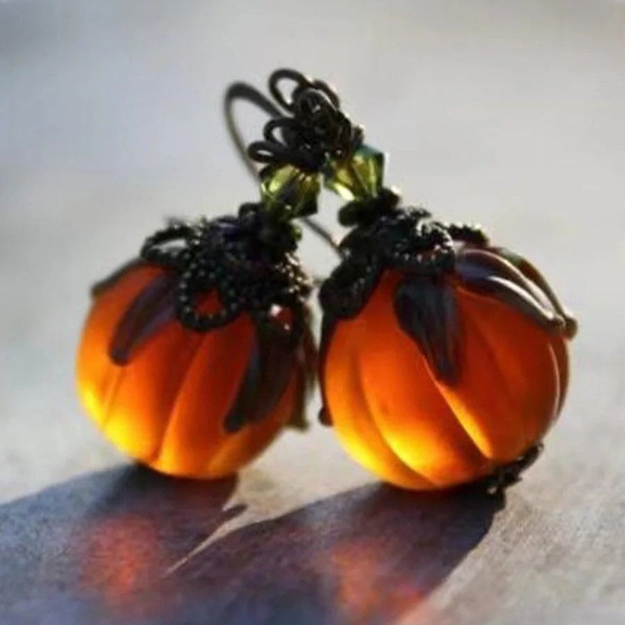 Sofia pumpkin earrings in orange, black, front view
