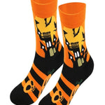 Charlotte halloween print socks in orange and black, front view