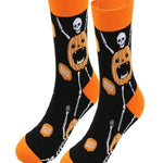 Charlotte halloween print socks in orange and black, detail view