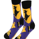 Charlotte halloween print socks in yellow, purple and black, detail view