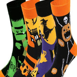 Charlotte halloween print socks in orange, green, yellow, purple and black, detail view