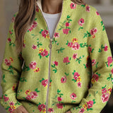 Paige | Lime and Pink Floral Zip-Up Cardigan