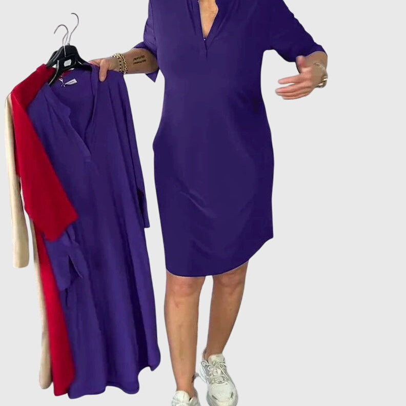 Alexandra - Solid V-Neck Dress